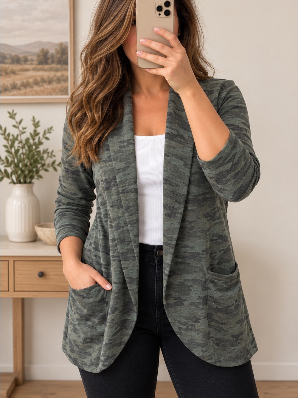 Ricki's Olive Green Camo Open-Front blazer